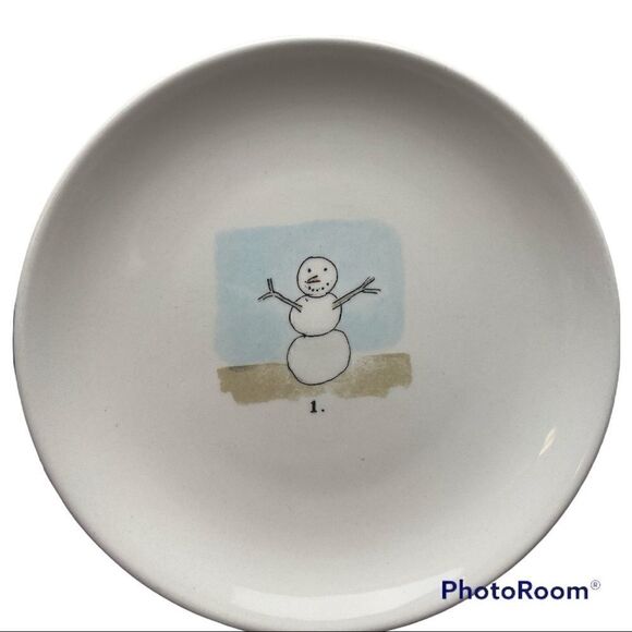 RARE 3 RAE DUNN MAGENTA EXCLUSIVE SNOWMAN PLATES M MARK HTF ⛄️ - Picture 4 of 7